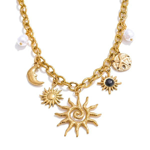 The Solar Path | The Sun & Moon Multi - Charm Necklace - Tarotara