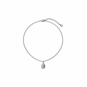 Silver-tone grey orb necklace on a warm-white background