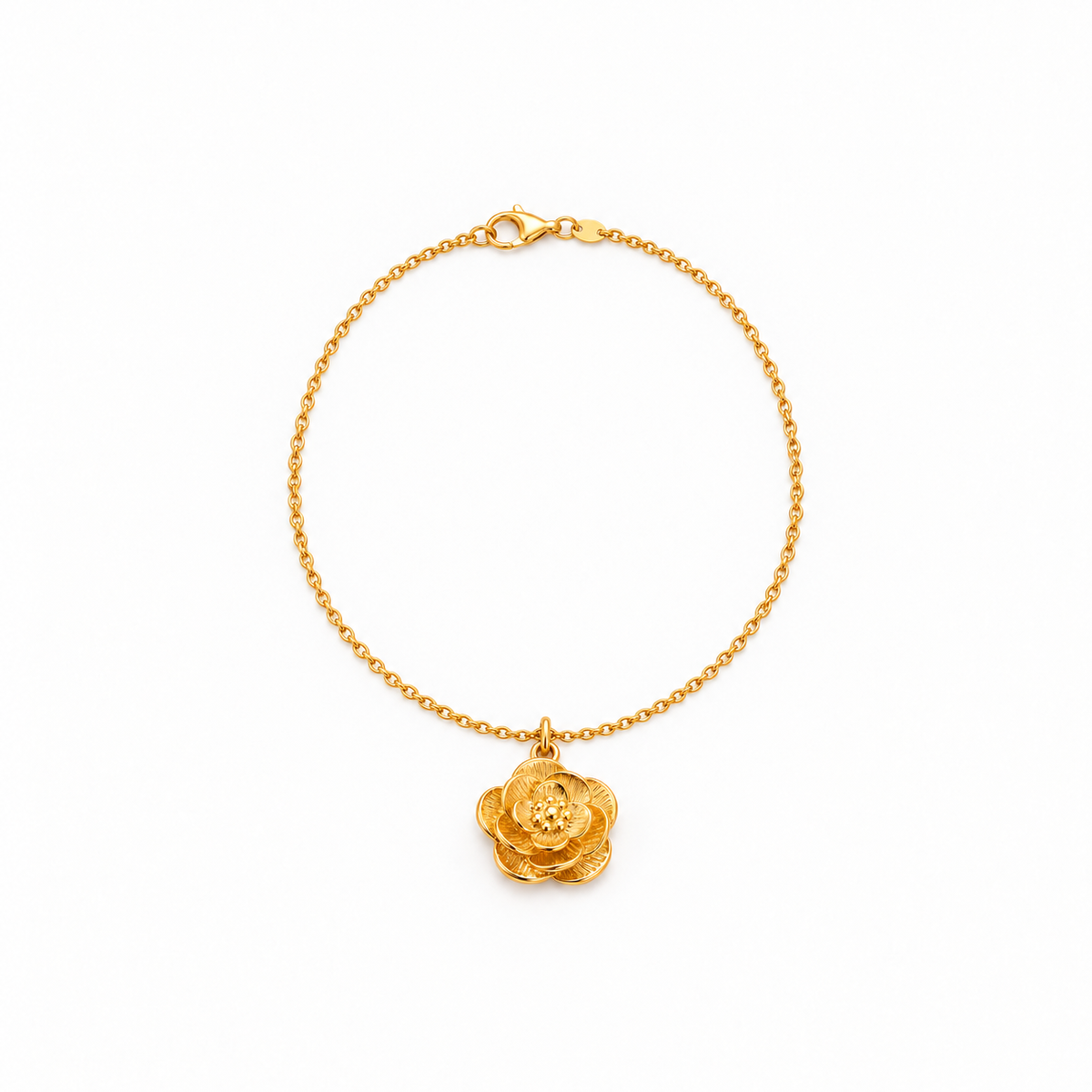 Gold-tone layered flower necklace on a plain light background