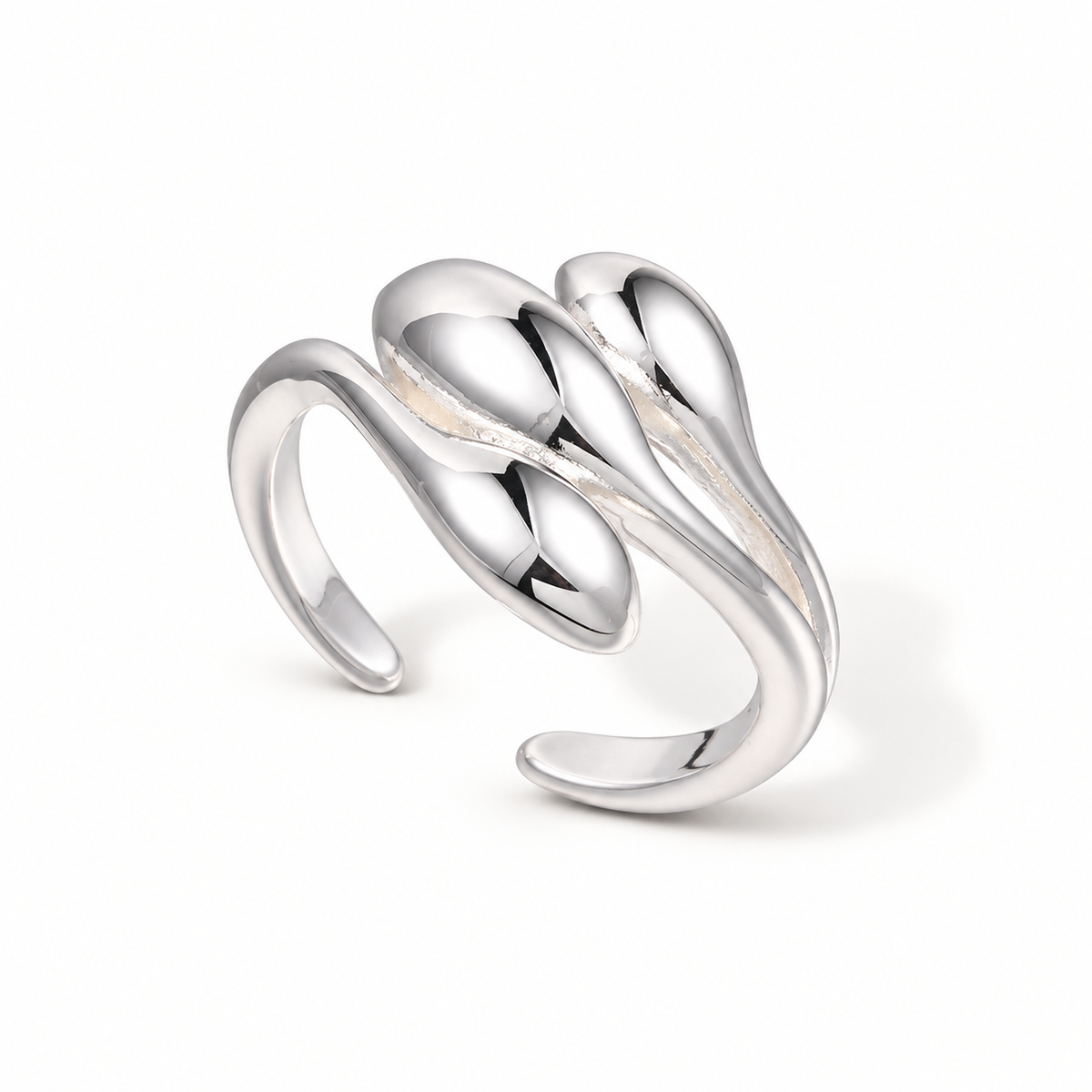 Silver-tone waterdrop ring on a plain light background
