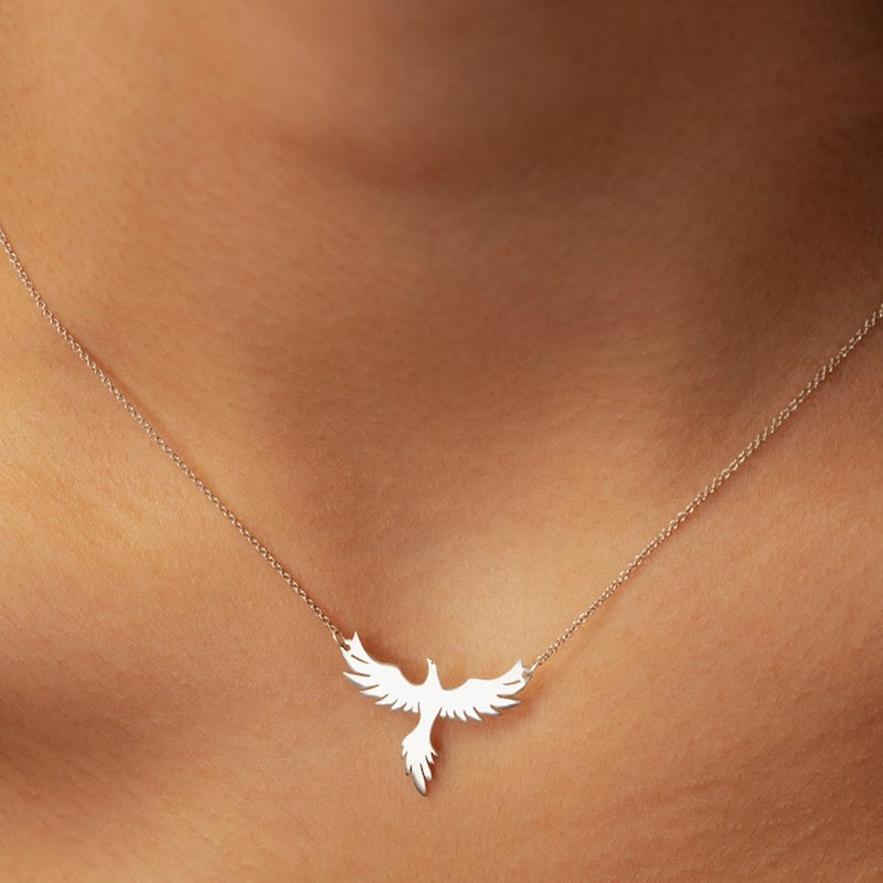 Silver-tone phoenix necklace color option