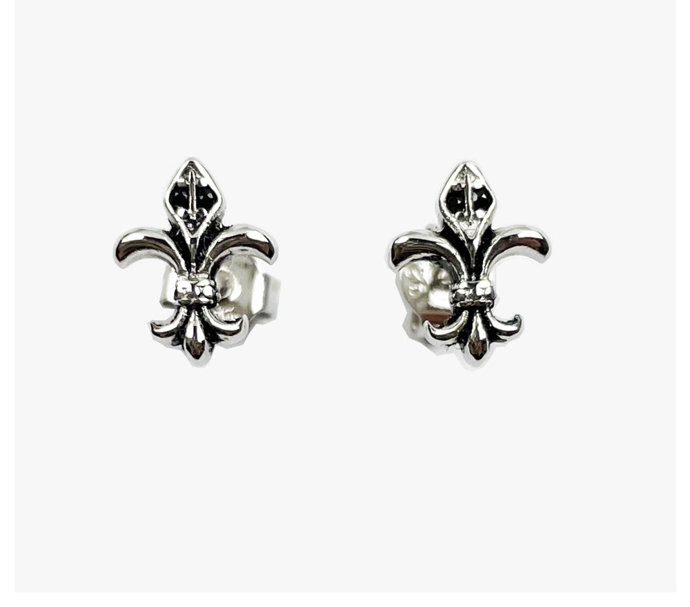 Silver-tone fleur-de-lis earrings in a main product view