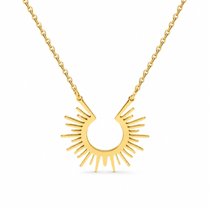 Gold-tone open-center sun pendant necklace with slender rays